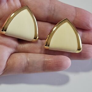 Vintage Monet Gold Tone And Ivory Curl Earrings